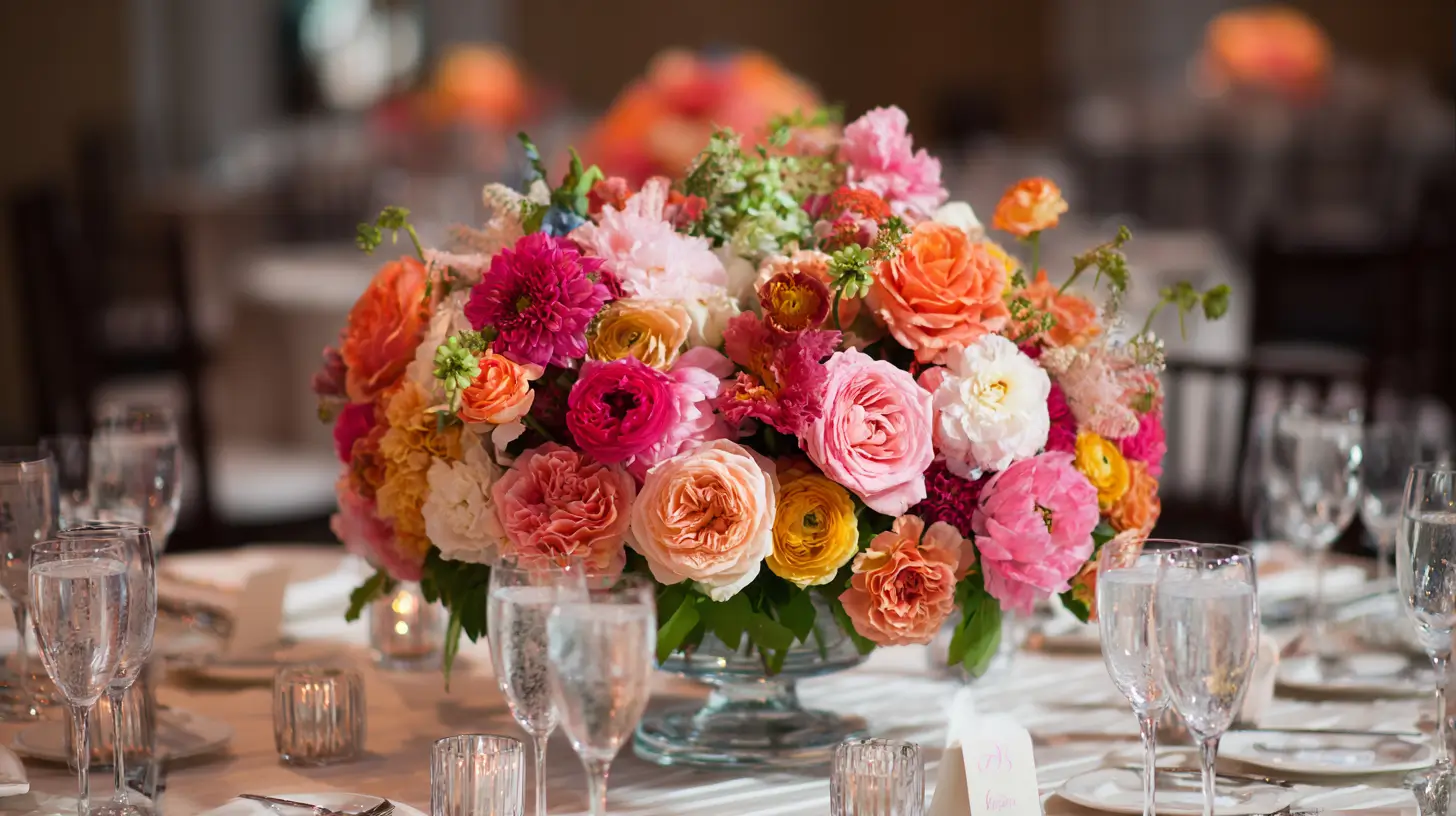wedding flowers, bright colors, centerpiece