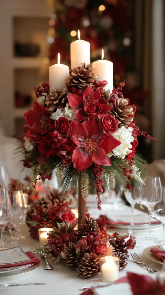tall Christmas table centerpieces, florals