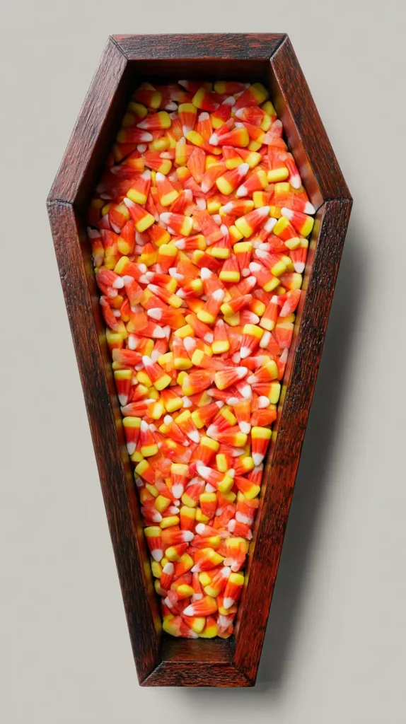candy corn in a coffin holder