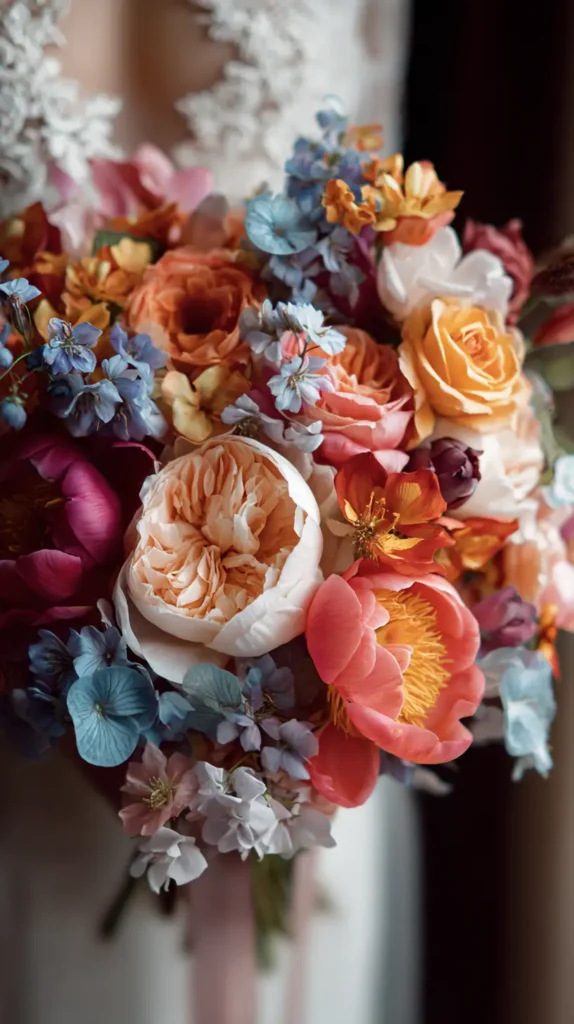 wedding bouquet being held by a bride who is out of the frame