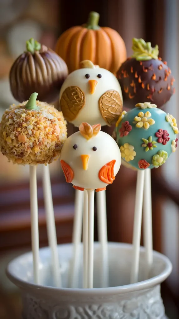fall and Thanksgiving themed dessert balls on sticks