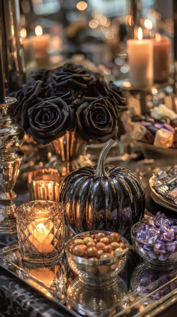 Halloween decorations indoor, black roses