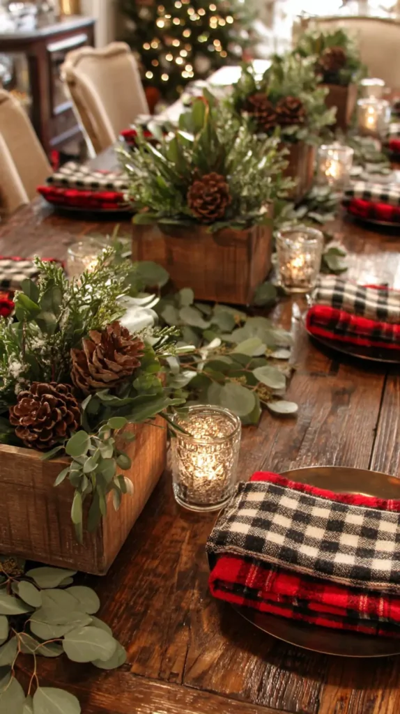 Christmas table centerpieces, rustic table
