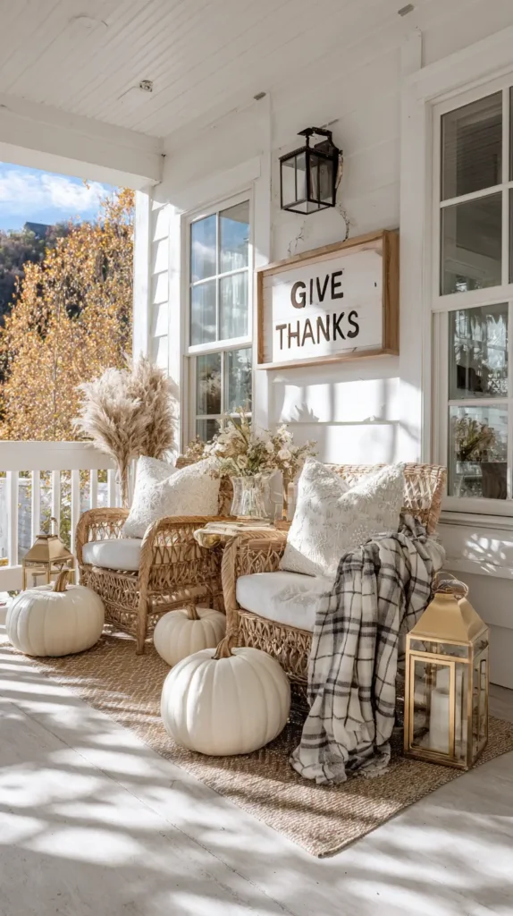 Thanksgiving front porch decor, give thanks