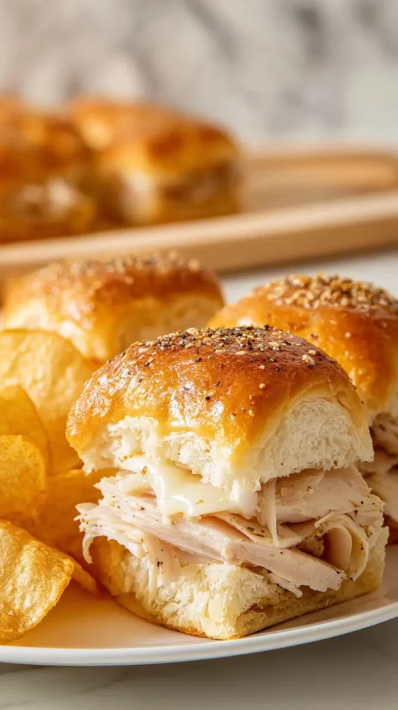 turkey sliders and chips on a plate