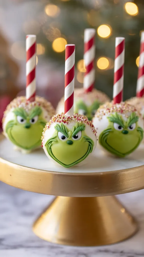 grinch designed cake pops