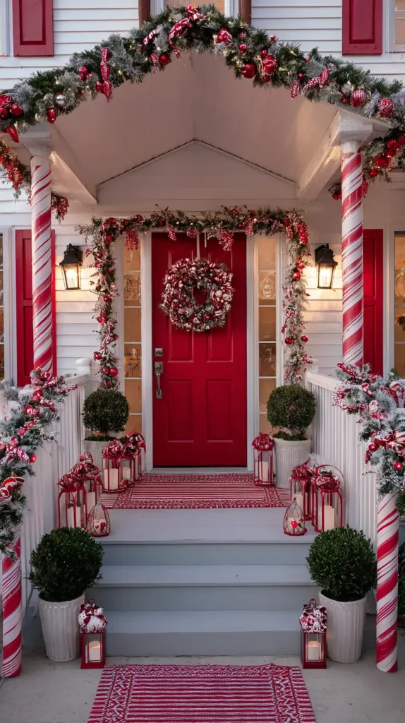 peppermint-theme porch decor