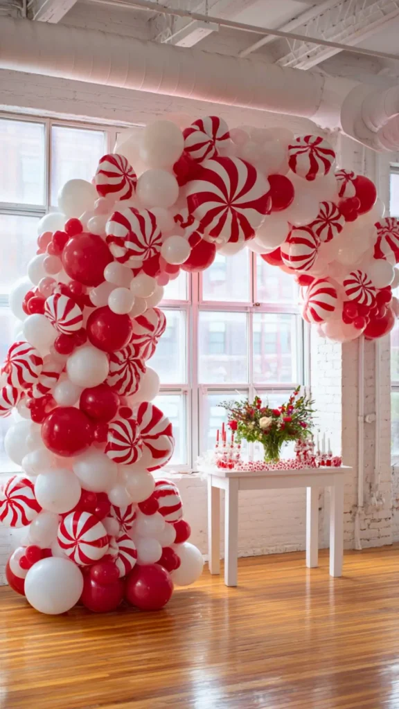candy cane balloon arch