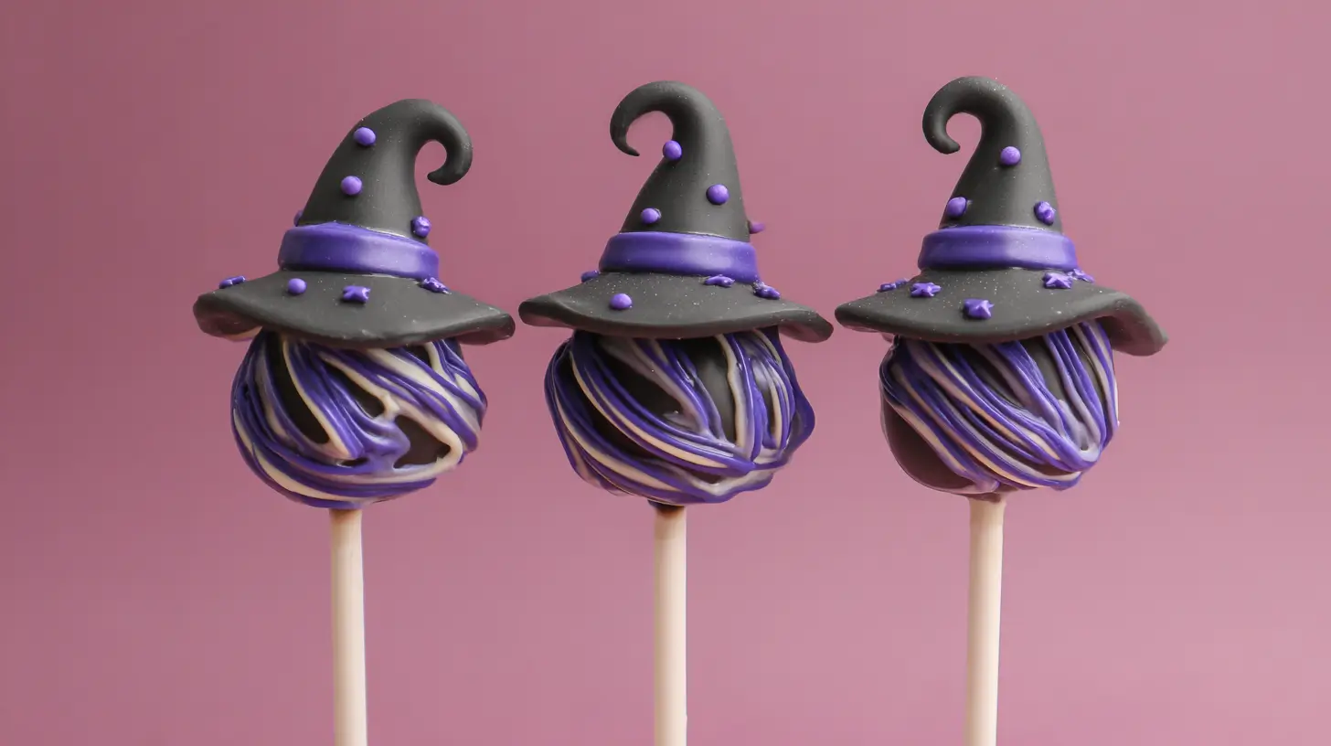 three witch hats cake pops for Halloween