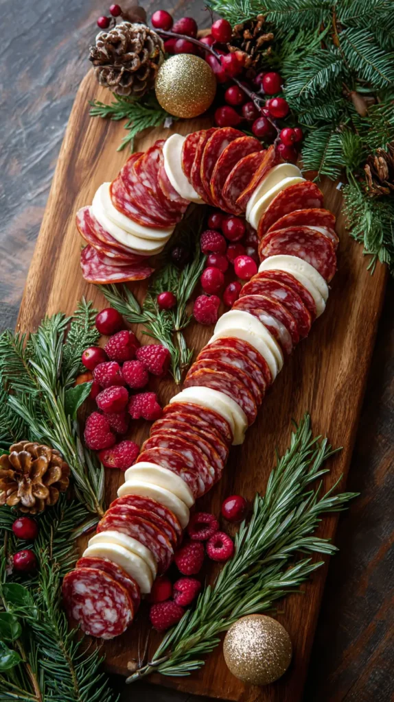 candy cane pepperoni and cheese charcuterie