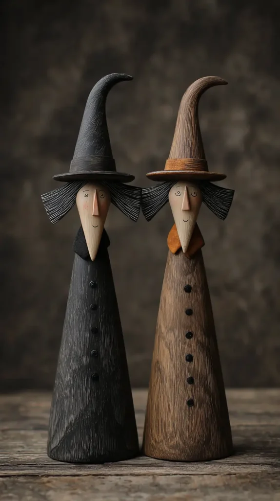 2 wooden witches