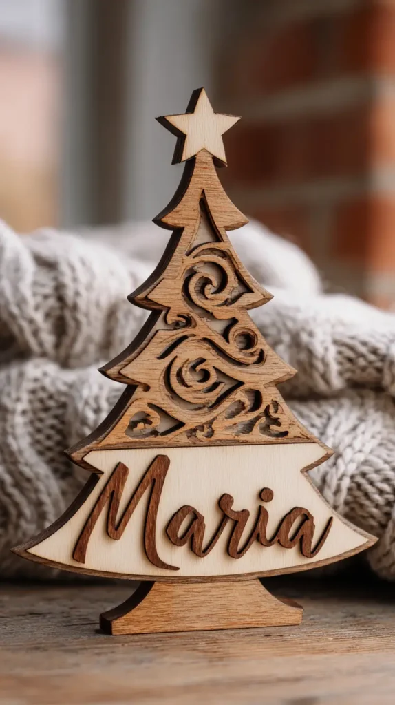 hard engraved wooden Christmas tree craft to sell
