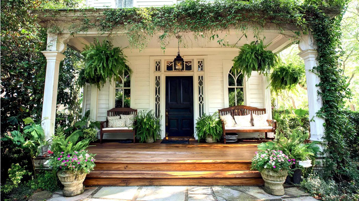 front porch of house covered with greenery, front porch ideas