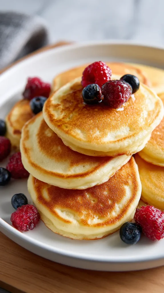 plate of gluten free pancakes with berries