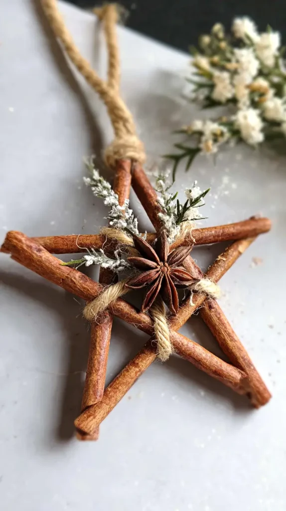 Christmas star ornament made from cinnamon sticks