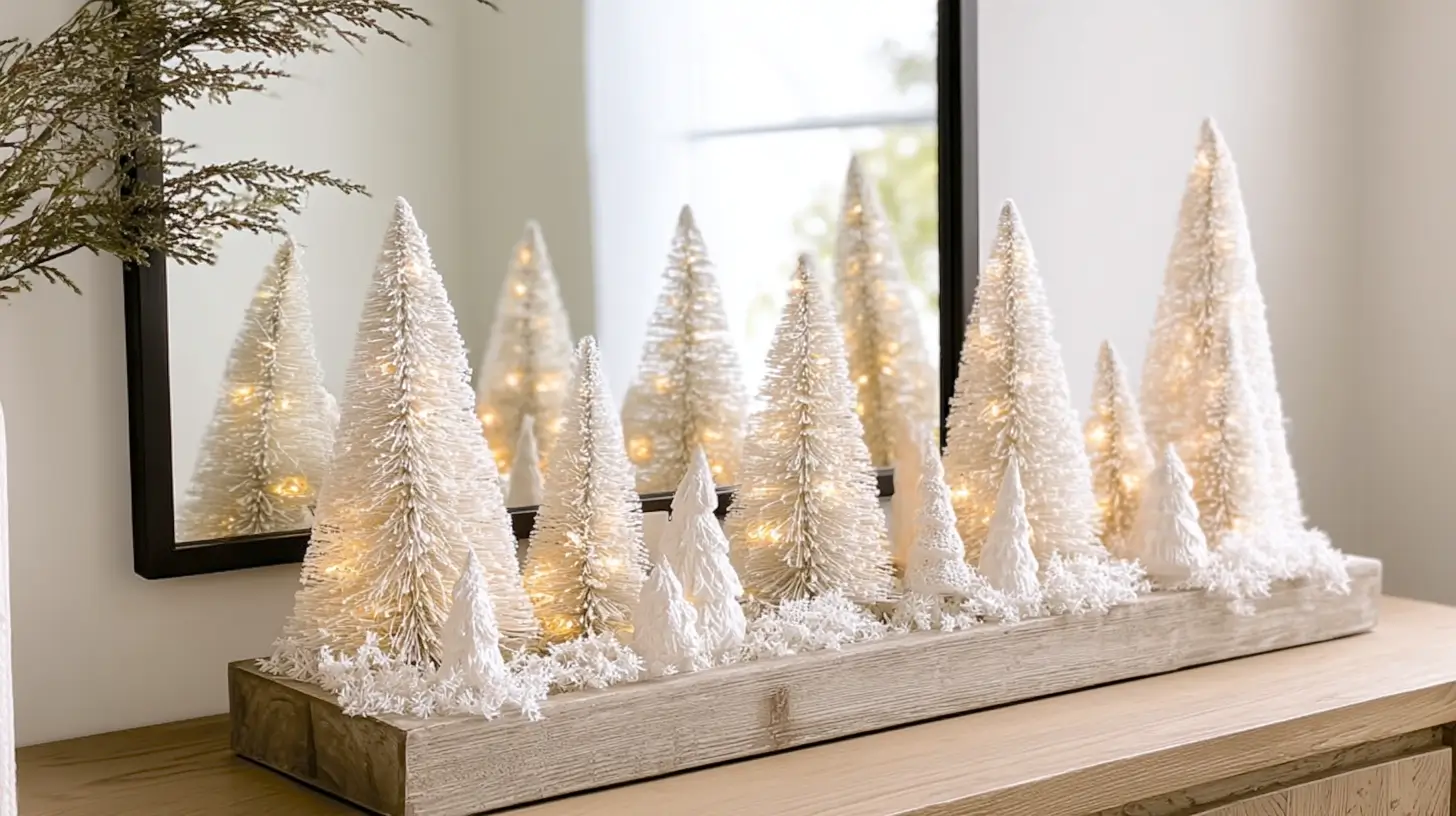 Christmas centerpiece white bottle brush trees