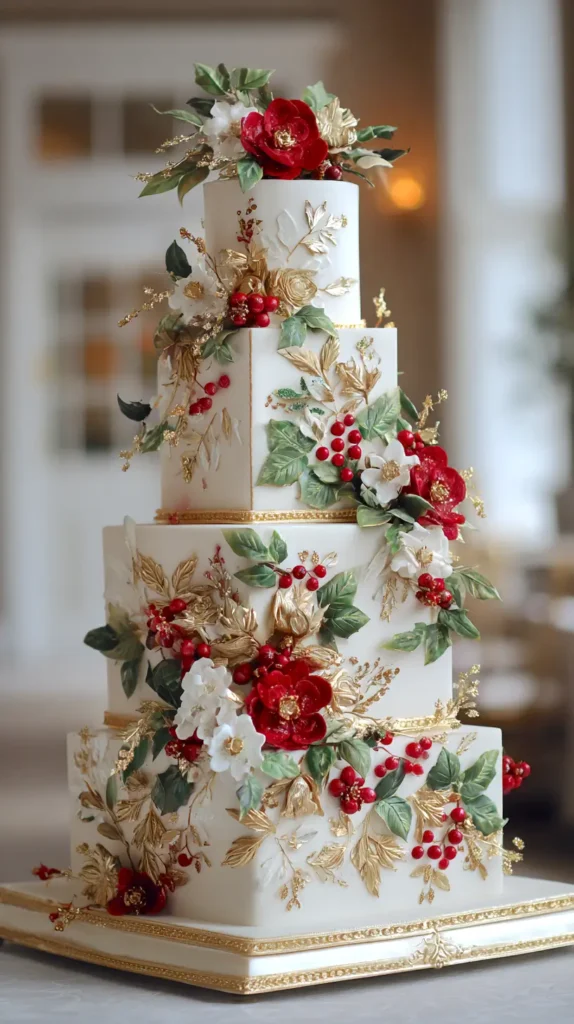 boxy floral tiered cake