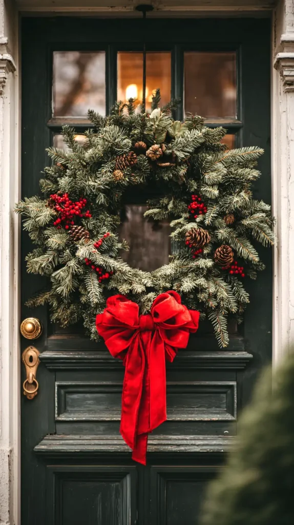 Christmas wreaths, red bow
