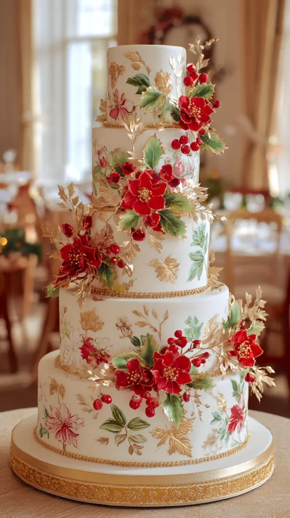 poinsettia Christmas wedding cake