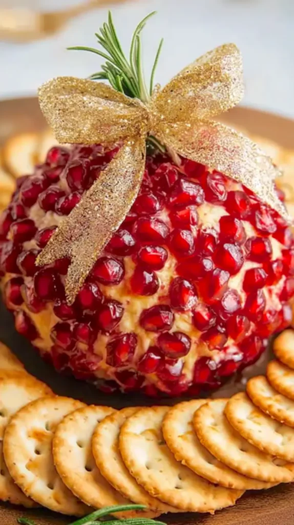 pomegranate cheeseball with crackers