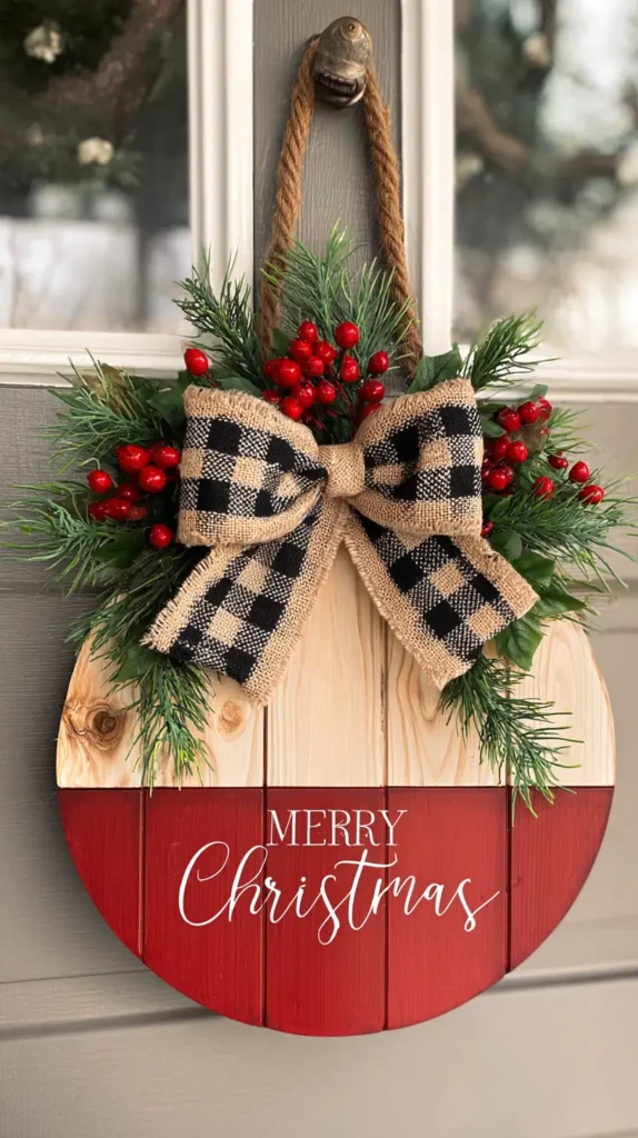 minimalist wreath, Merry Christmas, bow, berries