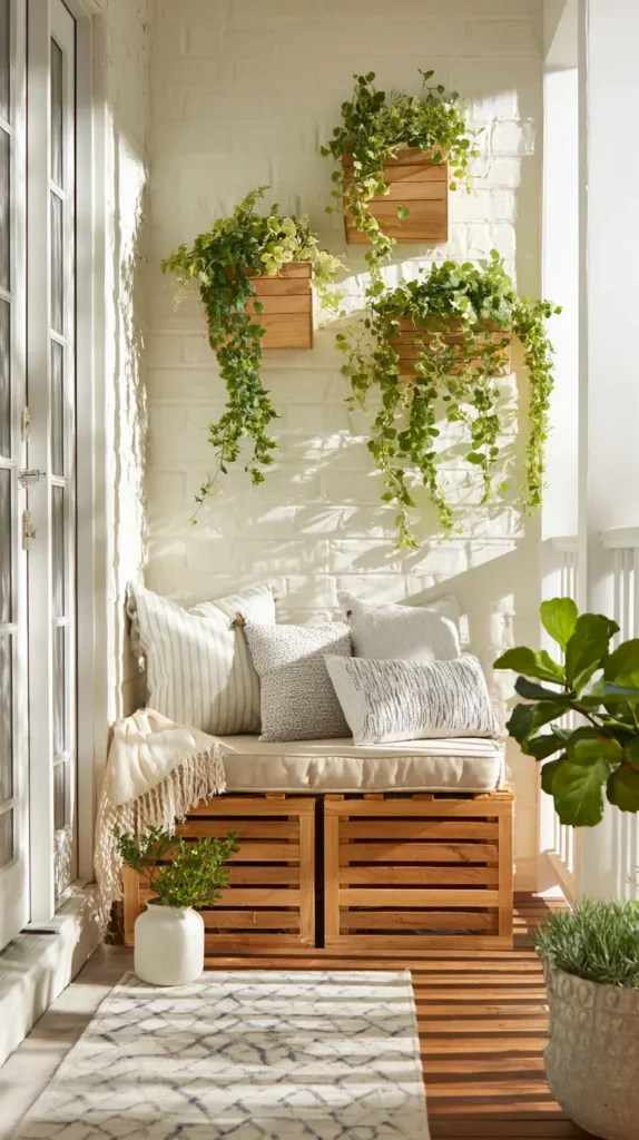 front porch with storage bench