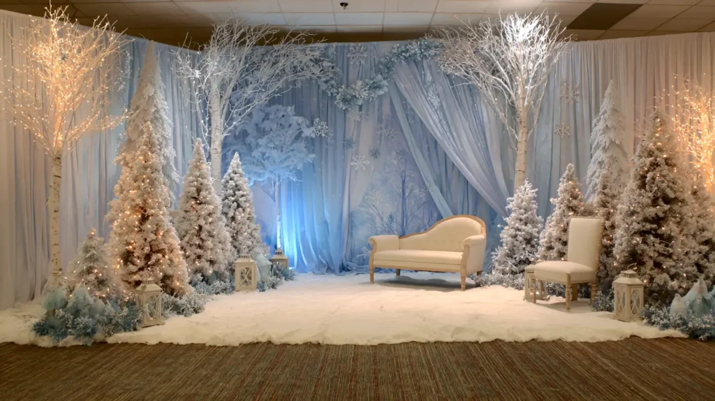 winter wonderland scene photo backdrop inside