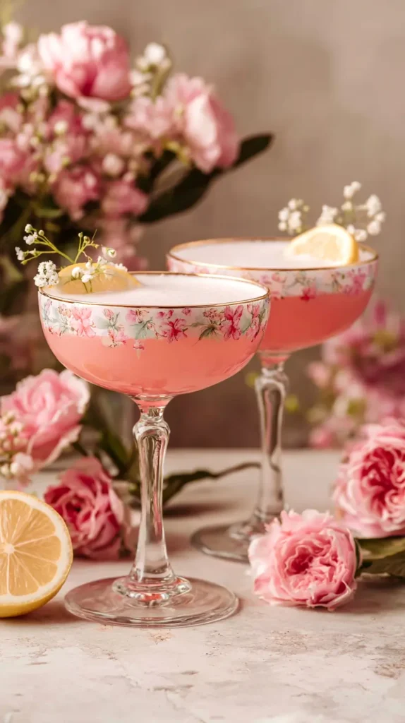 Galentines party decor, pink cocktails