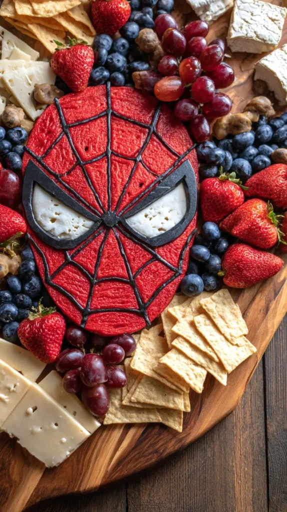 Spiderman mask shaped food charcuterie platter 