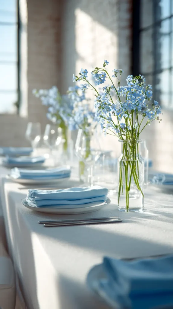 icy blue forget-me-nots on a table