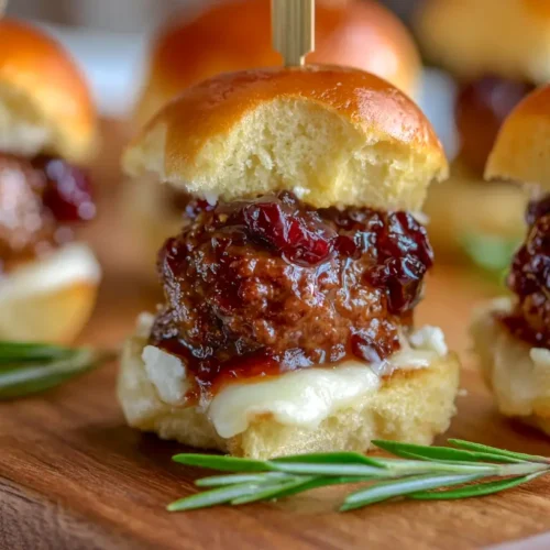cranberry meatball sliders on a wooden board