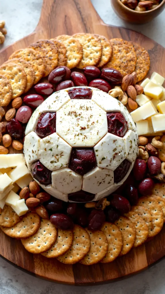 soccer-ball shaped cheeseball, watch party ideas