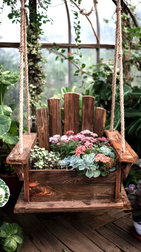 wooden swing planter