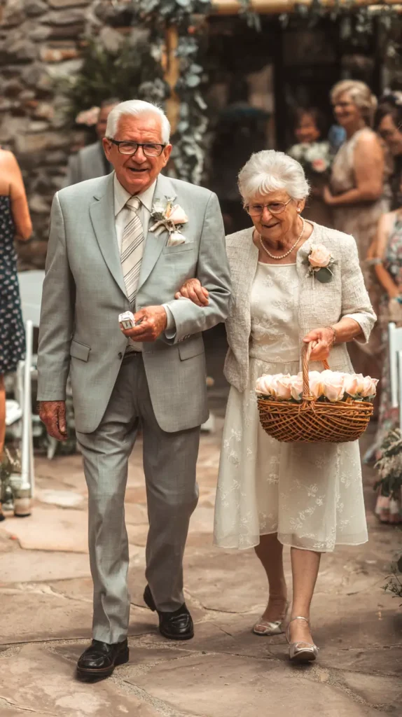 grandparents walking down the aisle