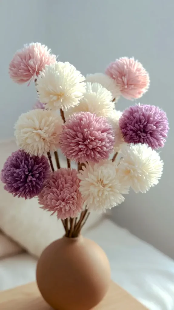 pom pom floral arrangement in muted tones