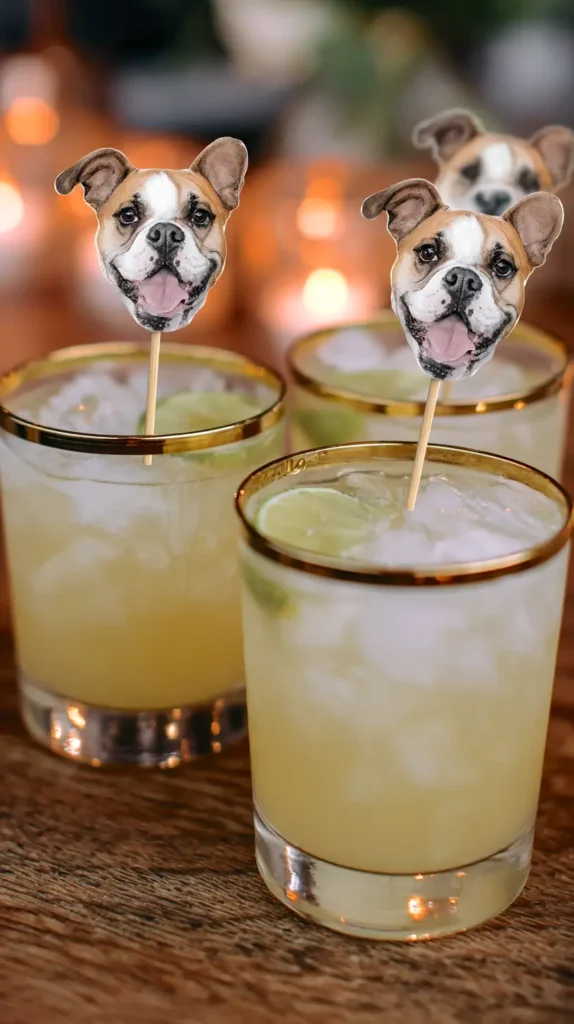 dog face stirrers in a cocktails