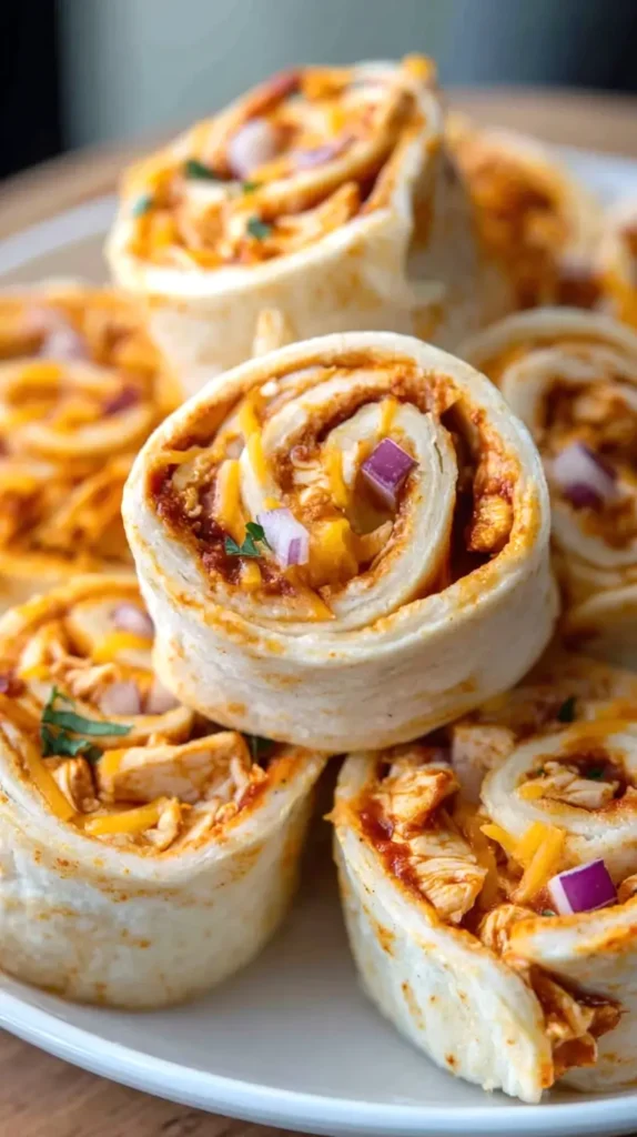 BBQ chicken and onion and cheddar pinwheel sandwiches