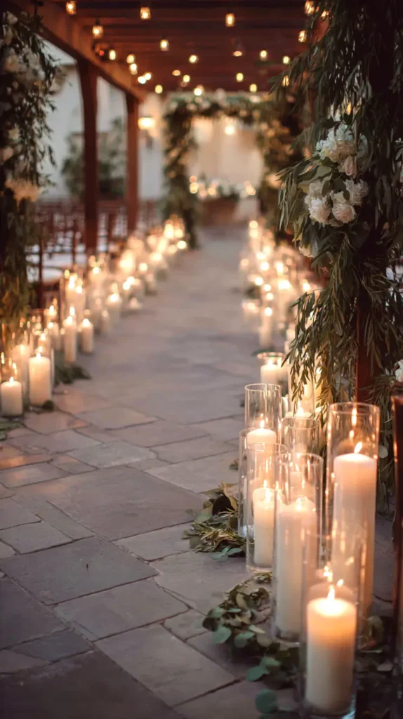 aisle lit with candles