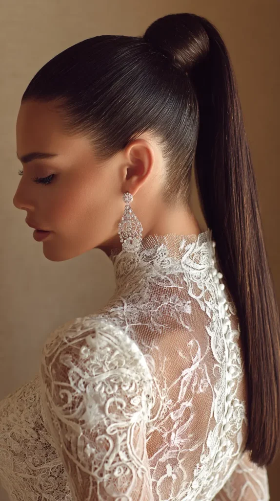bride with a sleek ponytail