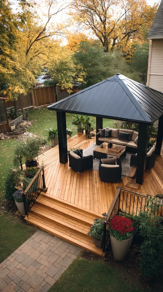 backyard deck ideas, black gazebo