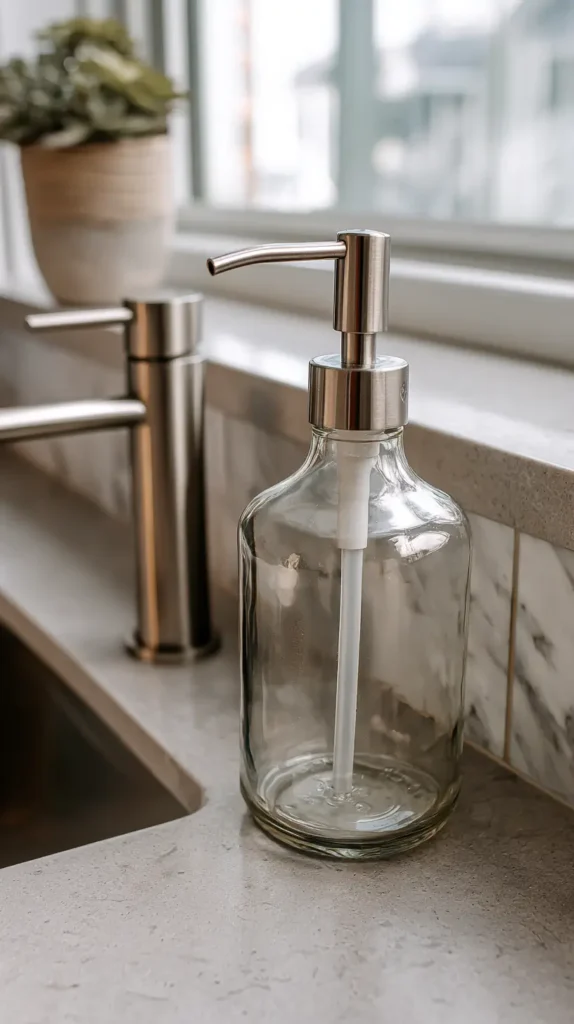 glass and stainless steel soap dispenser, sustainable gift ideas