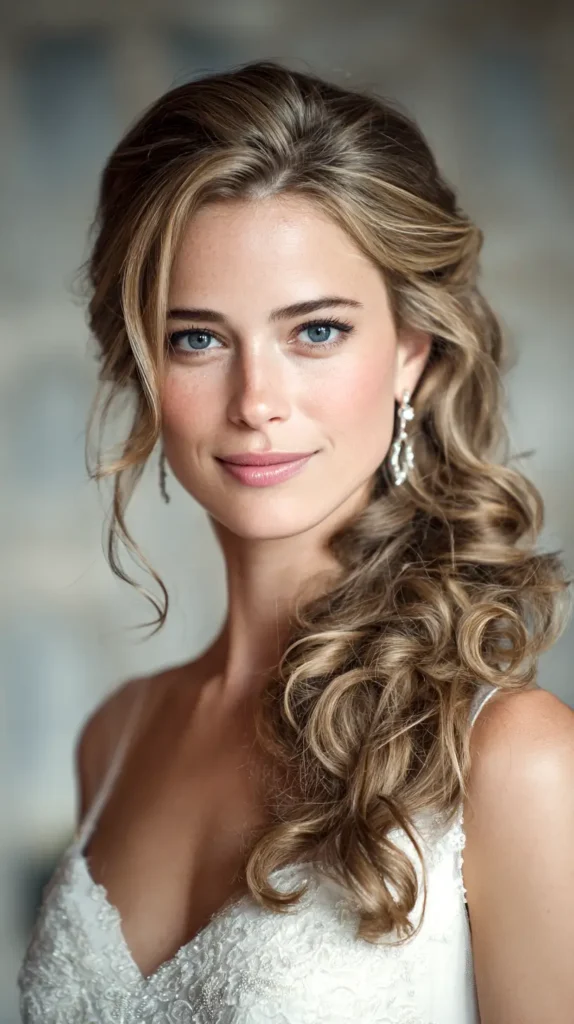 bride facing the front with curls to one side of the head