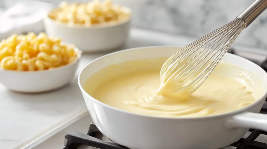 melted cheese on a burner in a white pot