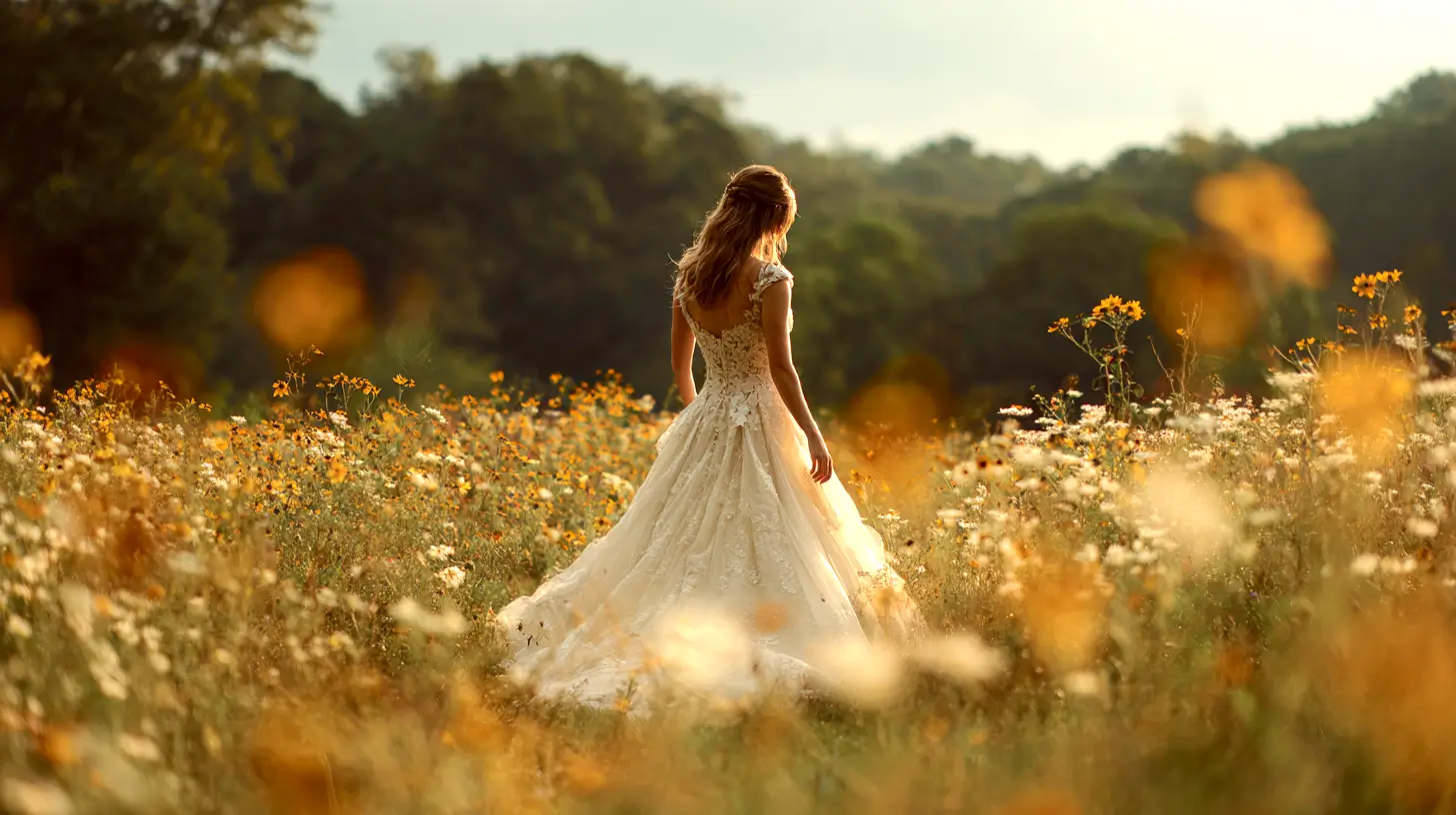 bride in a field of wild flowers