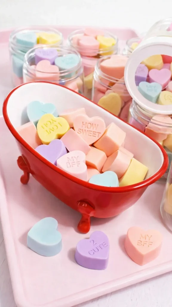 small heart shaped party favors, mimics conversation hearts