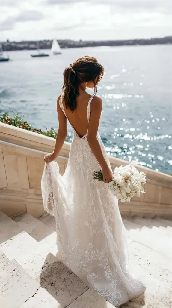 bride walking down steps