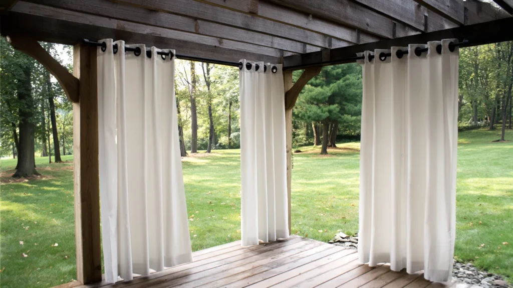 backyard privacy ideas, pergola, curtains
