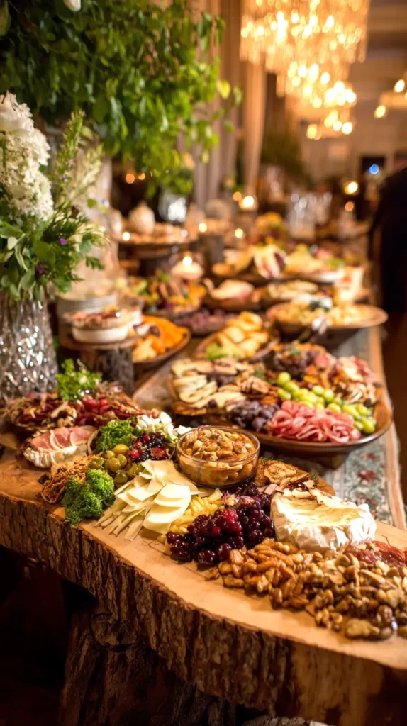 wedding grazing table, wooden table, natural
