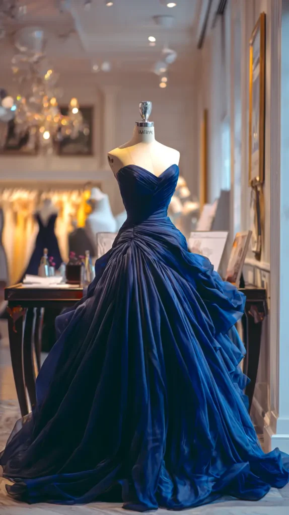 navy gown on mannequin 
