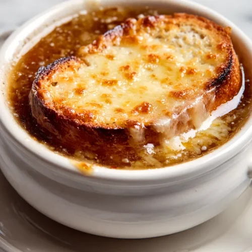 french onion soup in a white bowl